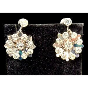 Vintage Bugbee & Niles B.N. Rhinestone Clip-On Earrings 1950s Snowflake Design